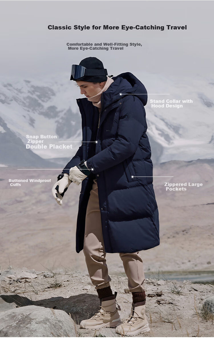 Shanshan Long Goose Down Winter Men's Down Jacket Double Warmth Three-Proof Hooded Windproof Temperature Lock Long Thickened 3
