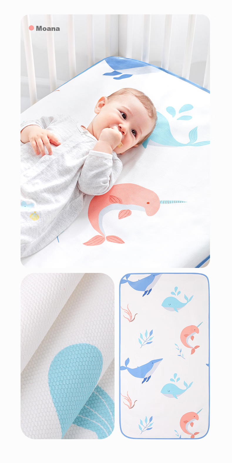 PurCotton Baby Printed Antibacterial Cooling Mat Summer Breathable Sweat-Absorbent Cotton Children's Mattress 65×120cm Starry Sea Dream 14