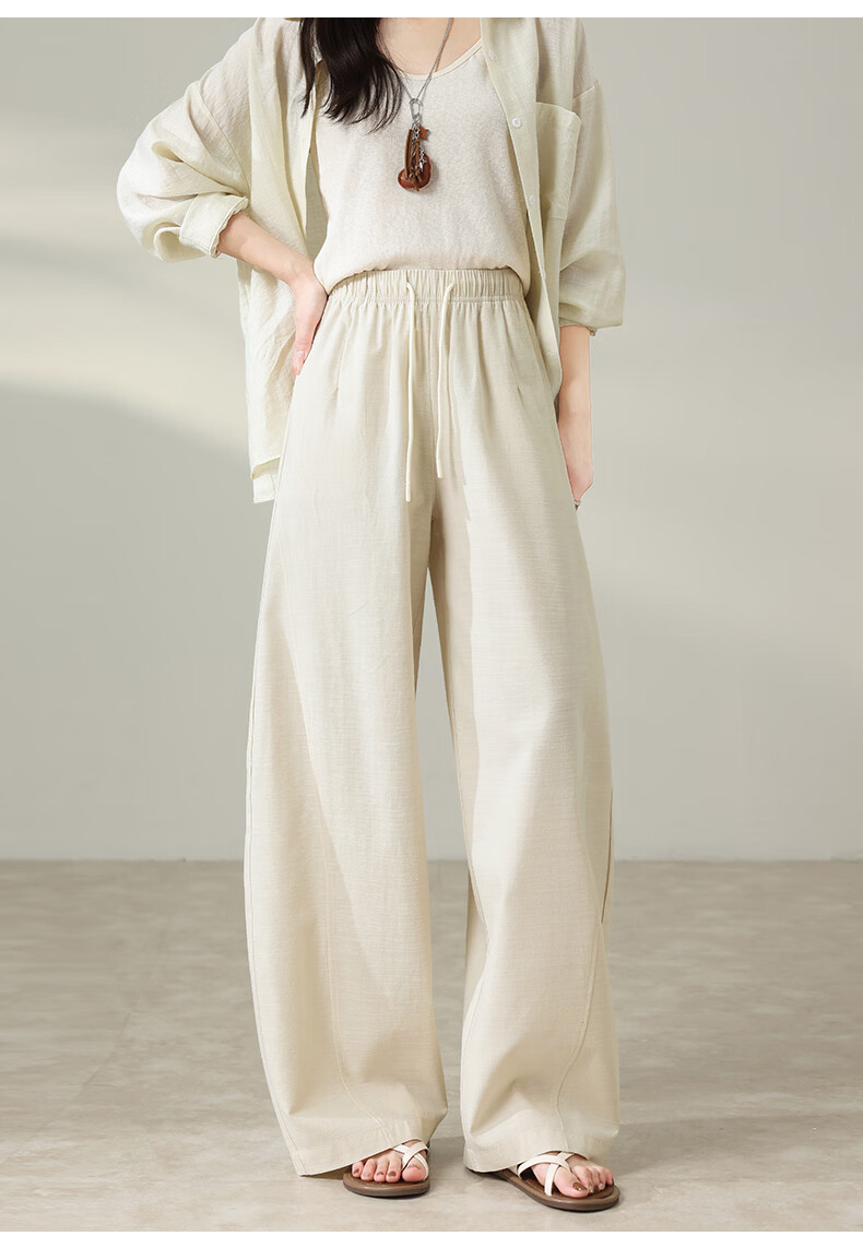 Langsha Women's Summer Wide-Leg Pants Thin High-Waist Slim Casual Loose Tencel Lyocell Straight-Leg Pants 2