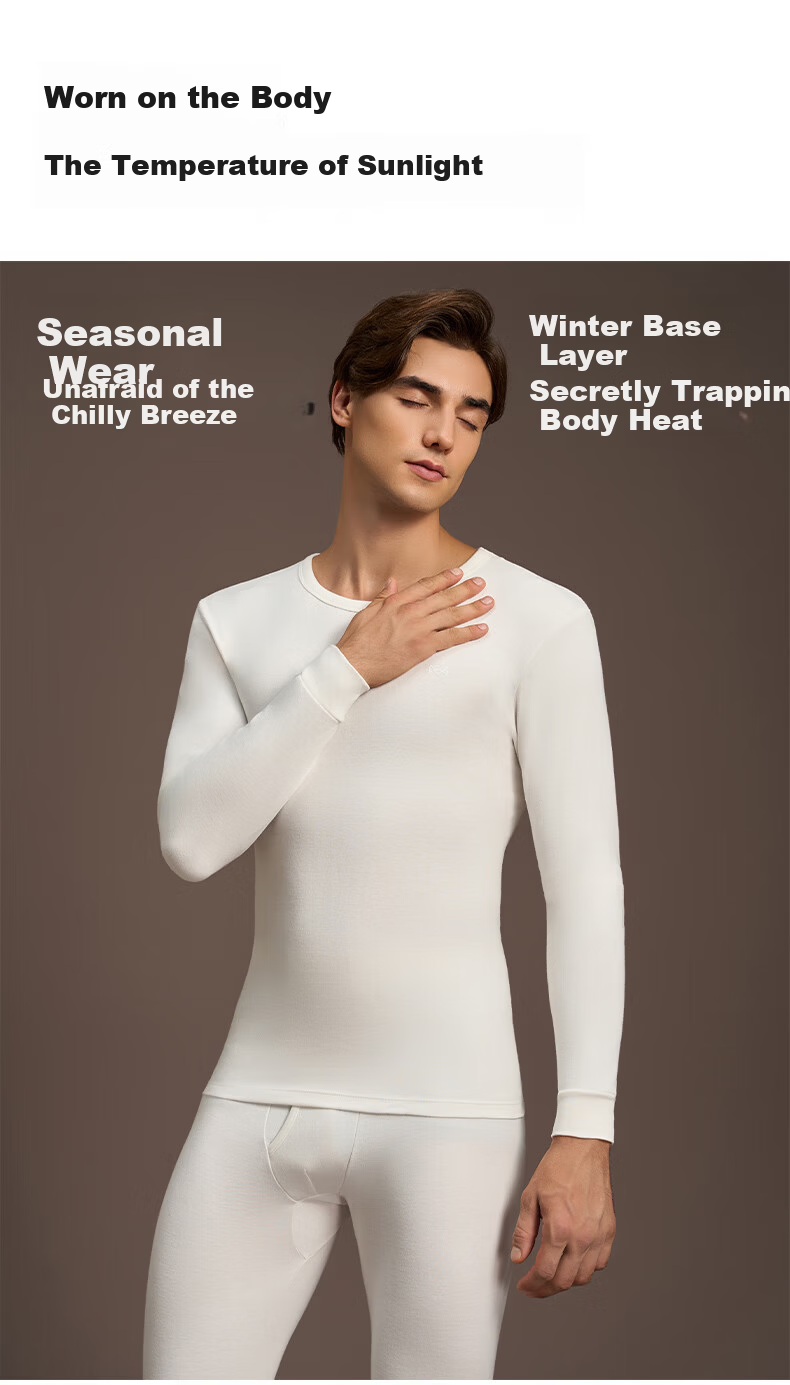 GUJIN Men's Thermal Underwear 100% Cotton Class A Autumn Winter Set 10A Antibacterial Base Layer Cotton Sweater 5
