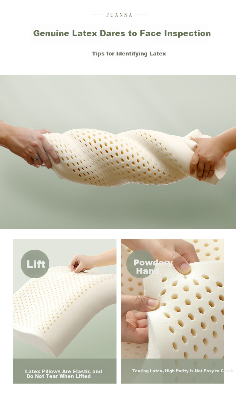 Fuanna Home Textile Latex Pillow Thai Imported Natural Deep Sleep Cervical Pillow Core Antibacterial High Pillow 59*39*10/12cm 5