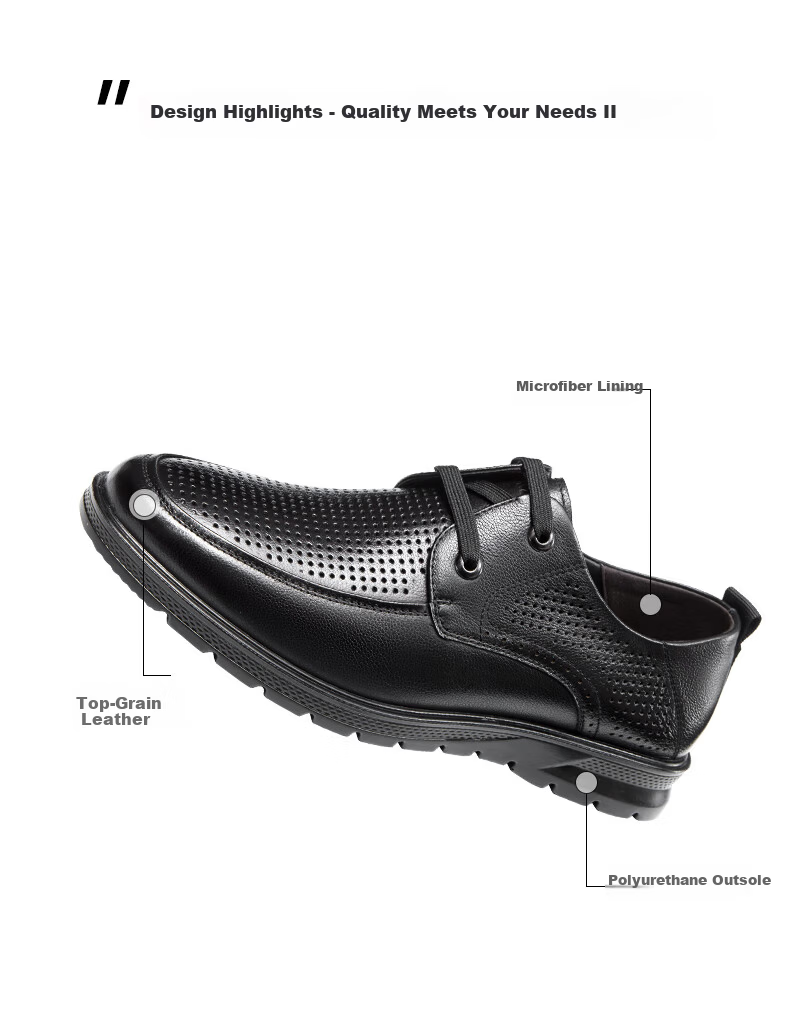 Aokang Business Casual Leather Shoes Comfortable Breathable Hollow Out Lace-up Black Size 42 10