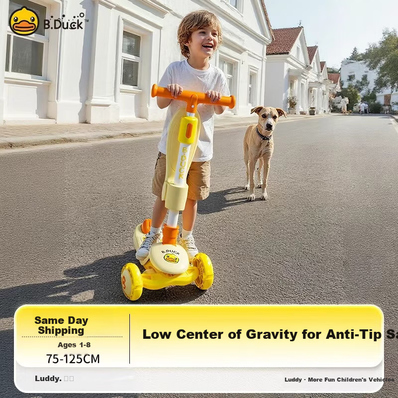 Le Little Yellow Duck Children's Scooter 1-3-6 Years Old Kids 2-in-1 Ride-On and Push Scooter Baby Boys and Girls Birthday Gift