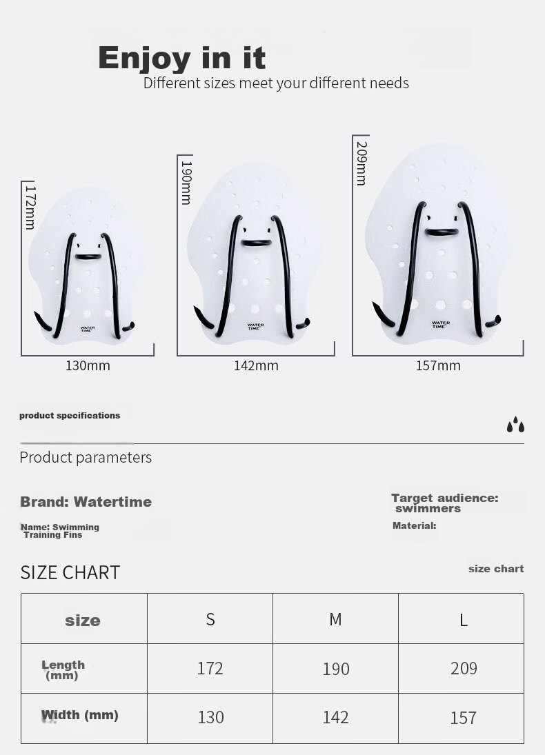 WATERTIME / Shuichuan Swimming Training Kickboard, Breaststroke Trainer, Freestyle Aid, Swimming Hand-Paddling Equipment, Kickboard, Size L 2
