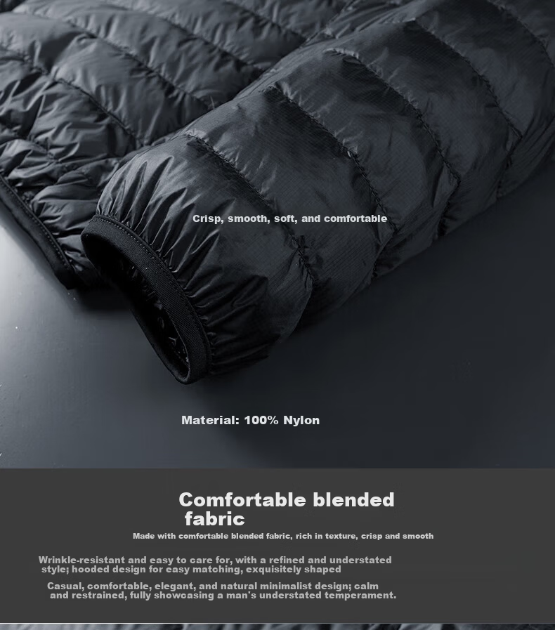 JEEP SPIRIT Men's Lightweight Down Jacket Autumn Winter Hooded Trendy Breathable Warm Couple Black 5XL 3