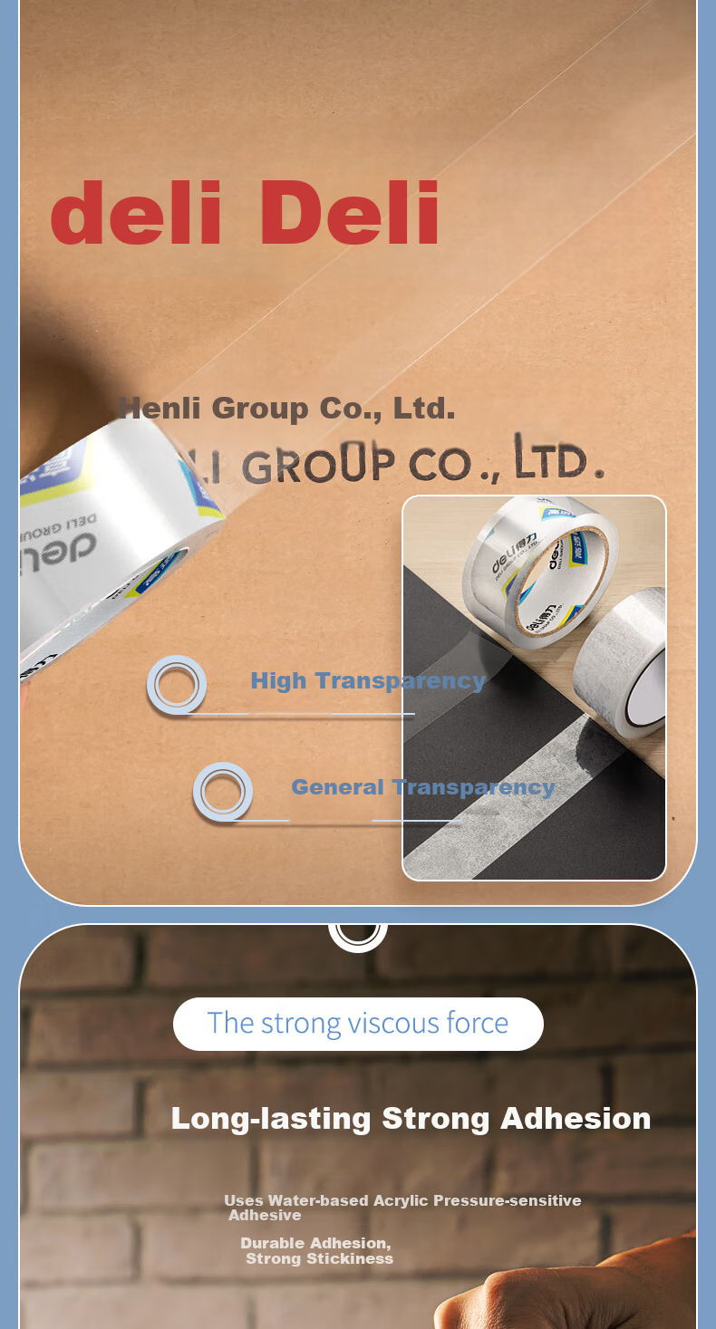 Deli High Quality Transparent Packing Tape 60mm x 100y x 50um (91.4m/roll) 6 Rolls/Tube Office Supplies Windproof Tape 30325 2