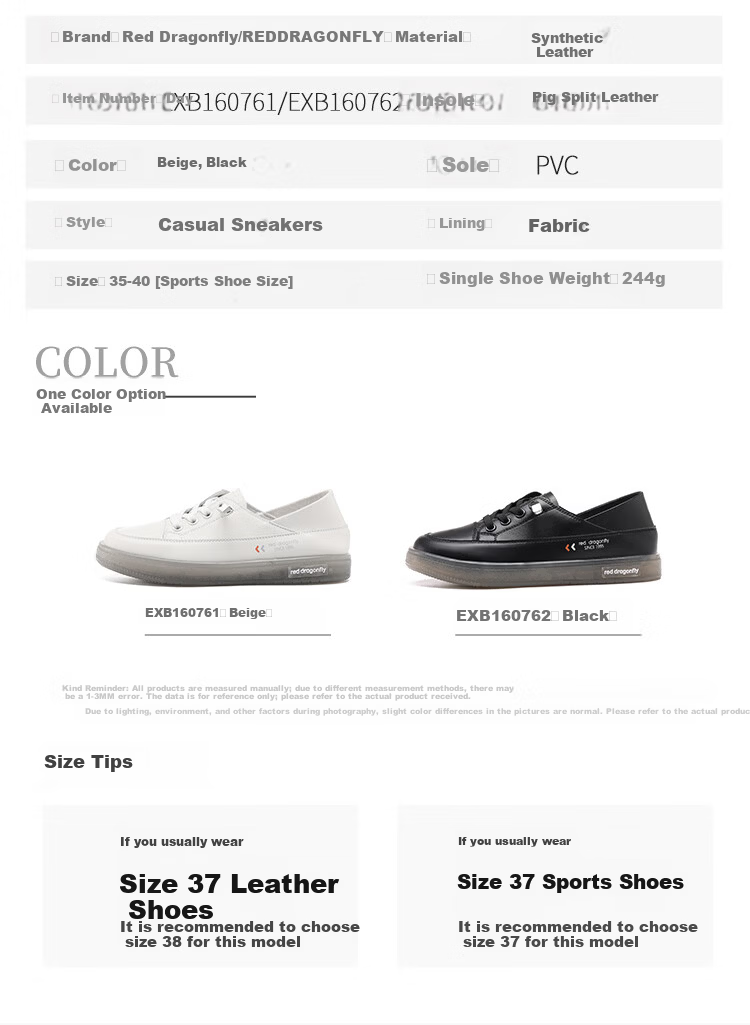 Red Dragonfly Women's Lightweight Breathable Flat Shoes Soft Sole Comfortable Low-Cut Dual-Wear White Sneakers EXB160761 Beige Size 35 8