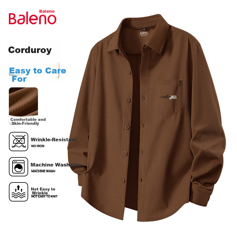 Baleno Men's Long Sleeve Shirt Spring Commuter Versatile Premium Loose Casual Corduroy Business Shirt 7