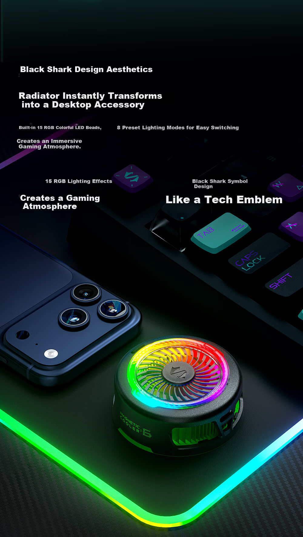 Black Shark 6 Magnetic Phone Cooler Gaming Live Streaming Semiconductor Cooling Back Clip Cooling Device Compatible with Tablet Apple iPad Xiaomi Red Magic Vivo OnePlus King of Glory/Delta 11