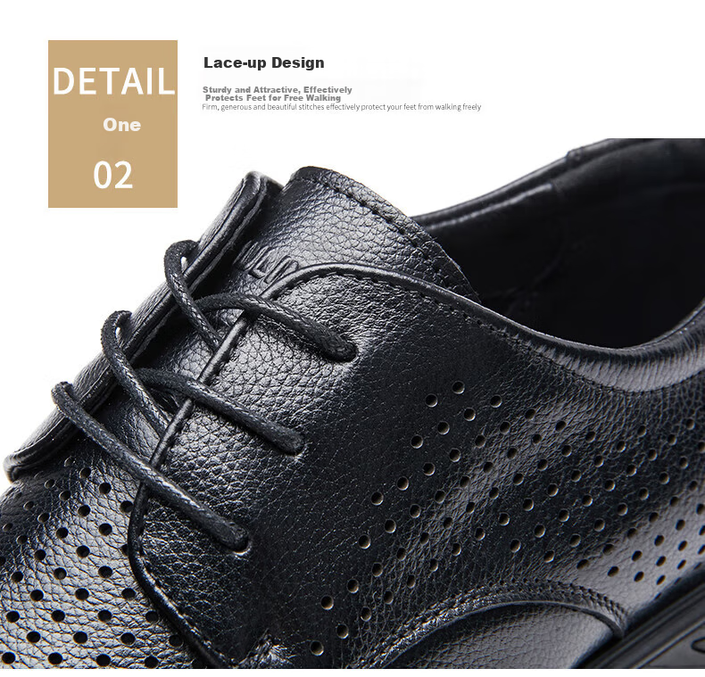 MULINSEN Men's Shoes, Hollow Business Casual Shoes, Breathable Soft Sole Slip-On Leather Shoes FP223233-1 19