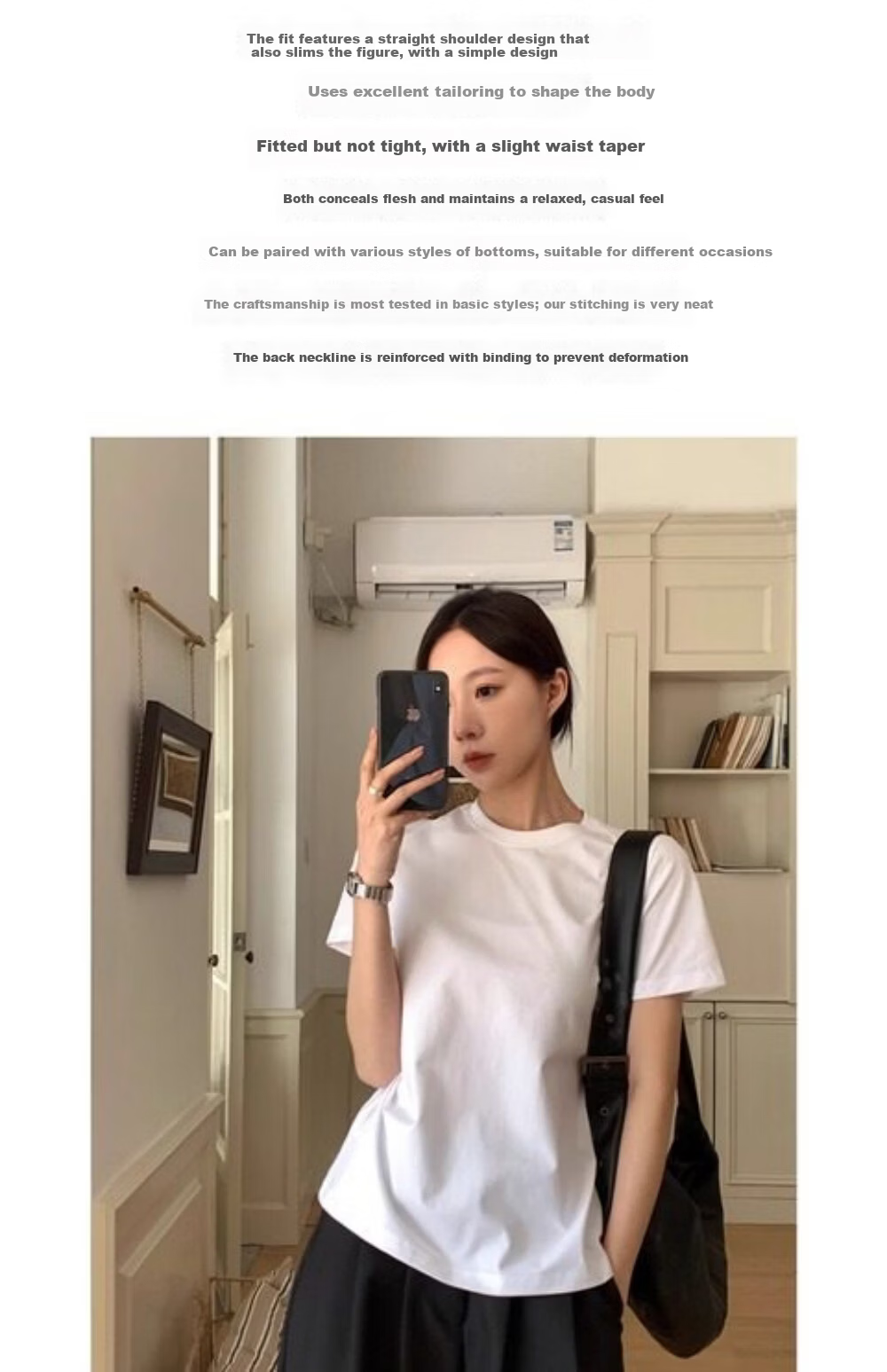 ICH MODE Minimalist Paper Doll Short Sleeve Women's T-Shirt Summer Simple Cool Base Shirt Solid Color Inner Wear Light Gray M 5
