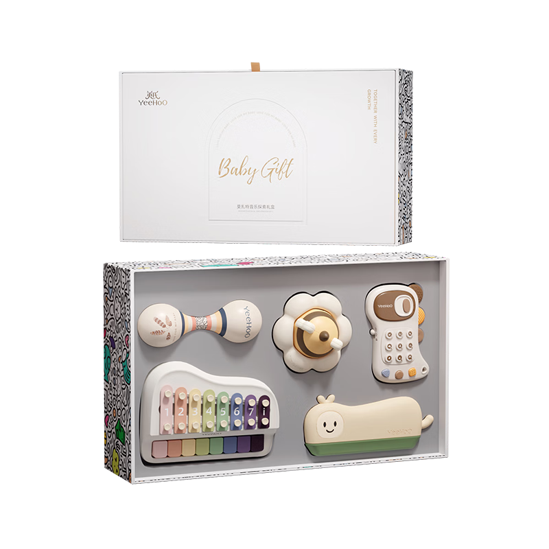 YEEHOO Newborn Premium Gift Box Baby Toy Early Education Musical Hand Drum Baby Meeting Gift First Birthday Present