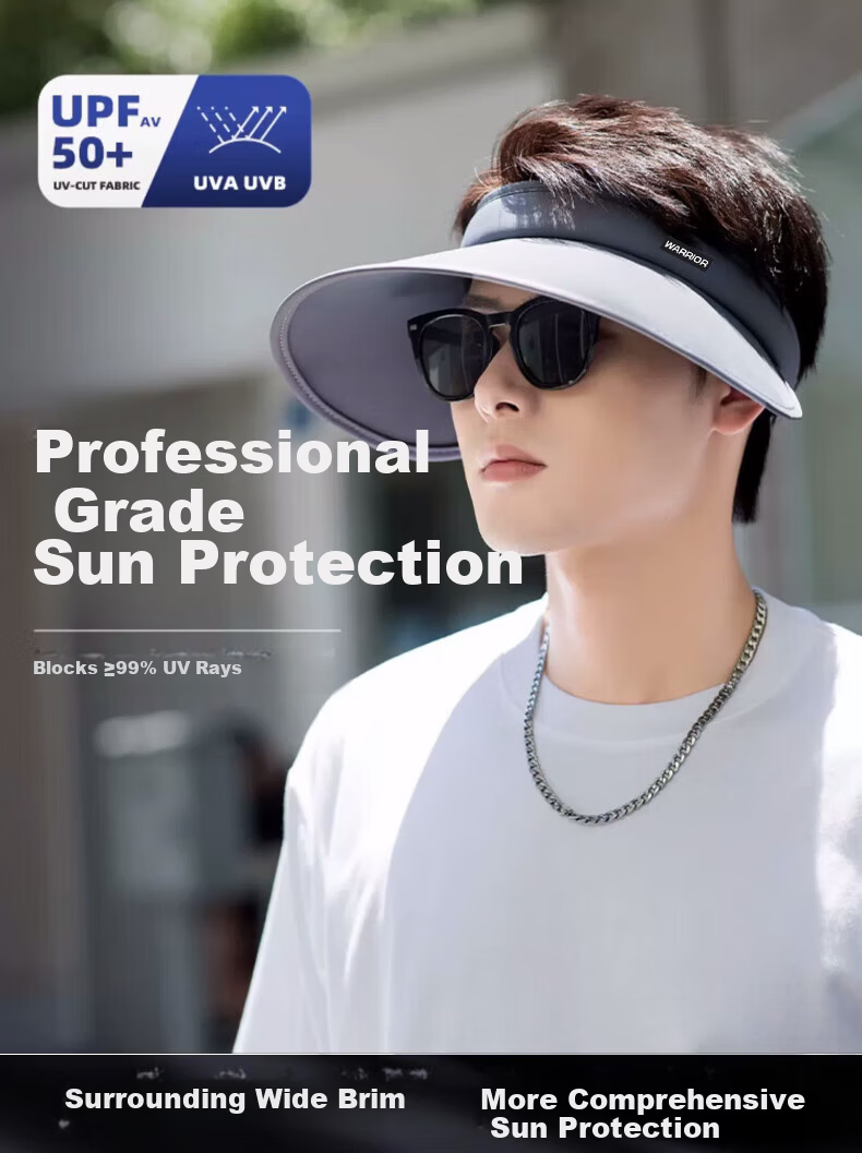 Warrior Ice Silk Wide Brim Sun Protection Sports Hat for Men, Outdoor UV-Resistant Summer Visor Sun Hat, Outdoor Sports Sunshade Cap 1