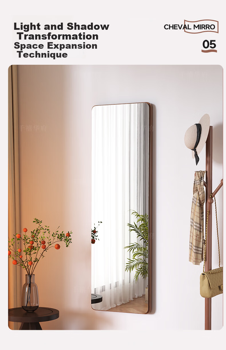 Millennium Huafu Solid Wood Full-Length Mirror Floor Mirror for Home Bedroom Dressing Room Clothing Store Wall-Mounted 64cm 7