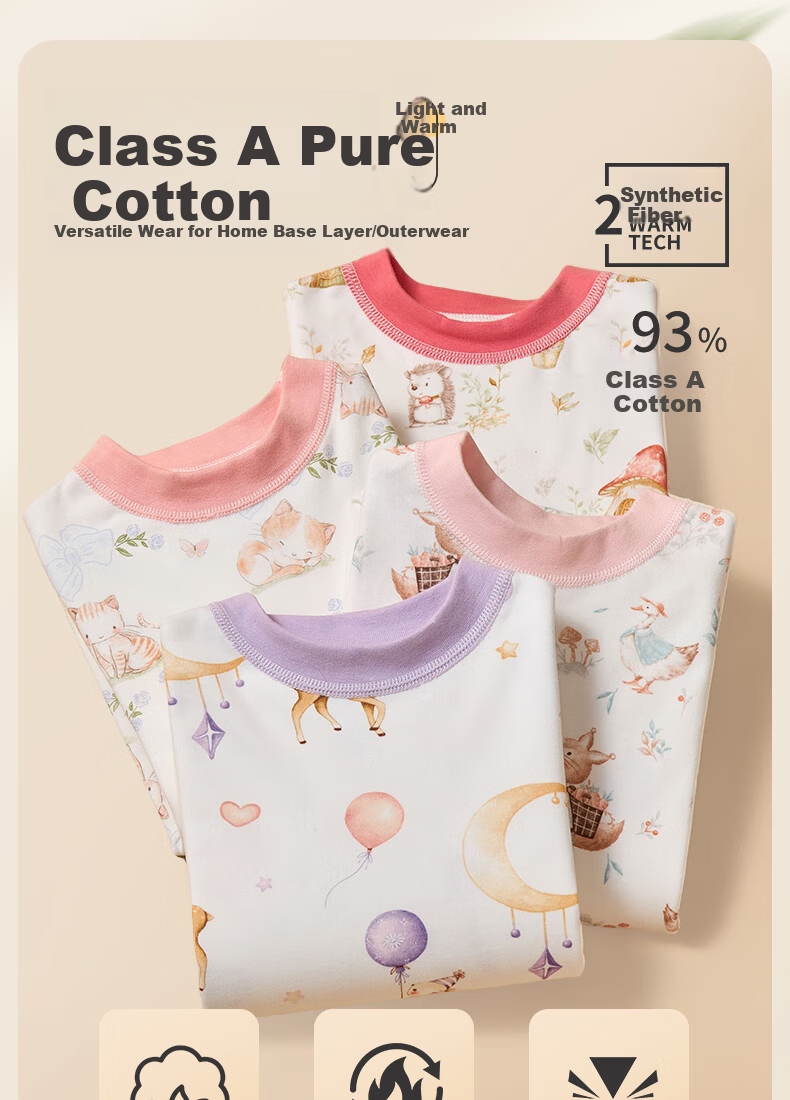 Langsha Children's Class A Pure Cotton Autumn Clothes and Pants Underwear Set for Boys and Girls, Baby Spring and Autumn Wear, Older Children Winter Set 1