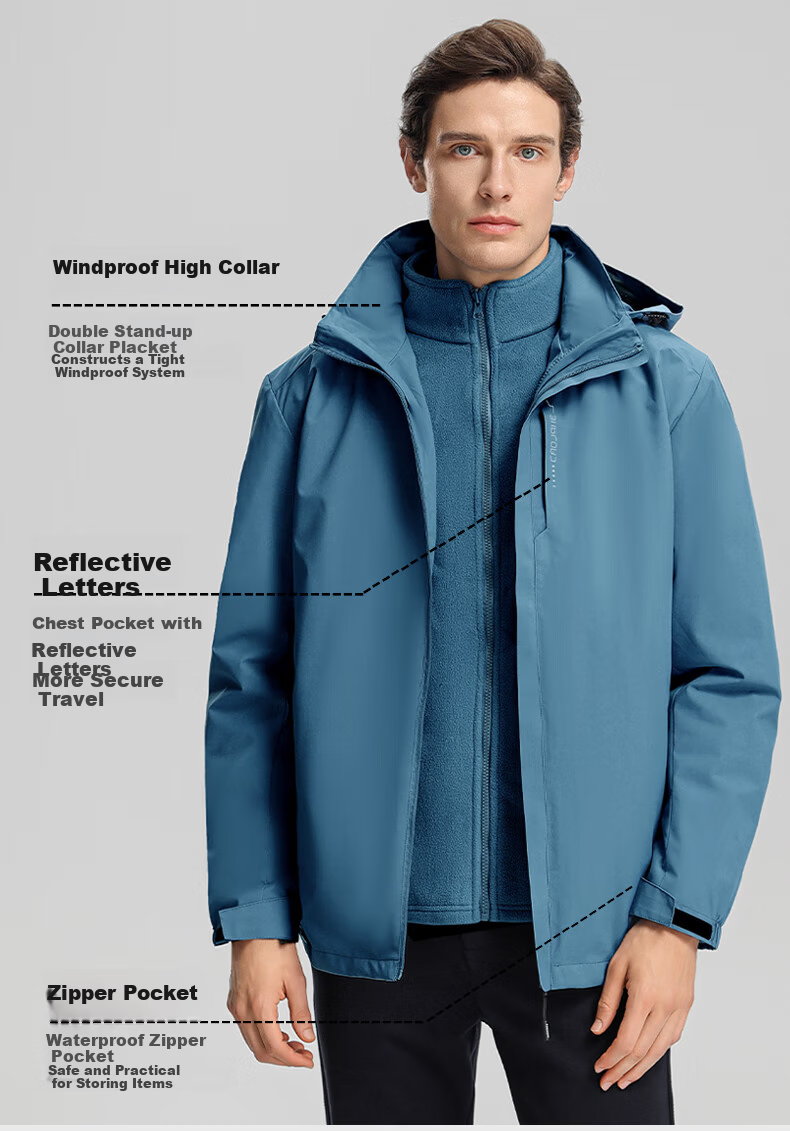 SHANSHANSHANSHAN Men's Autumn Winter Warm Fleece Lined Outdoor Three-Protection 3-in-1 Jacket Dad Style 4
