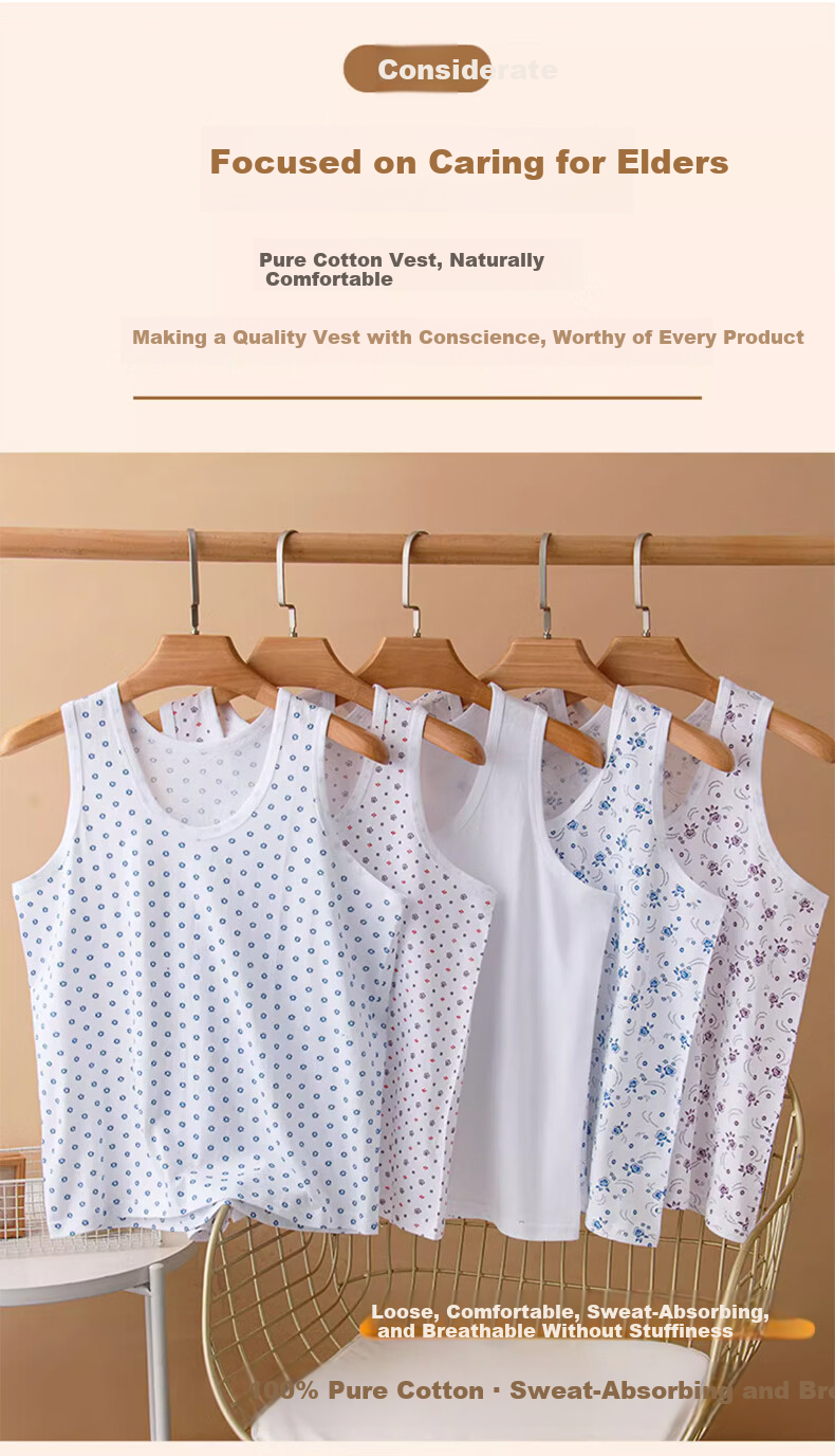 Langsha 2-Pack Cotton Vests for Middle-aged and Elderly Women, Loose Fit Thin Sleeveless Undershirts for Moms, Plus Size Elderly Sweat Shirts 1