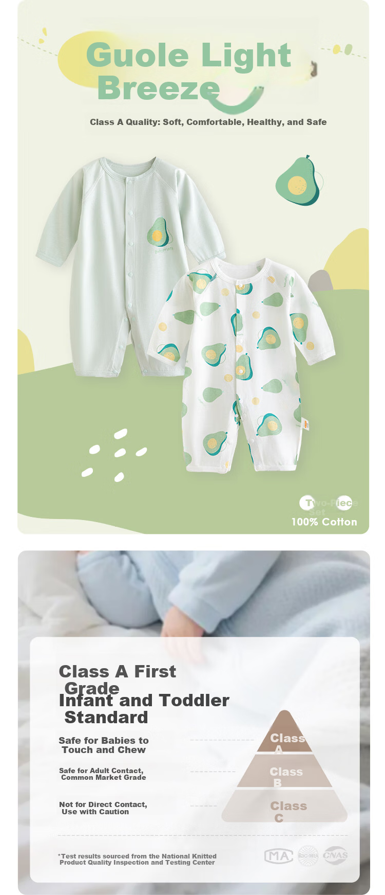 Babyprints Baby Romper 2-Pack Infant Cotton Long Sleeve All-Season Soft Homewear Green Size 80 1