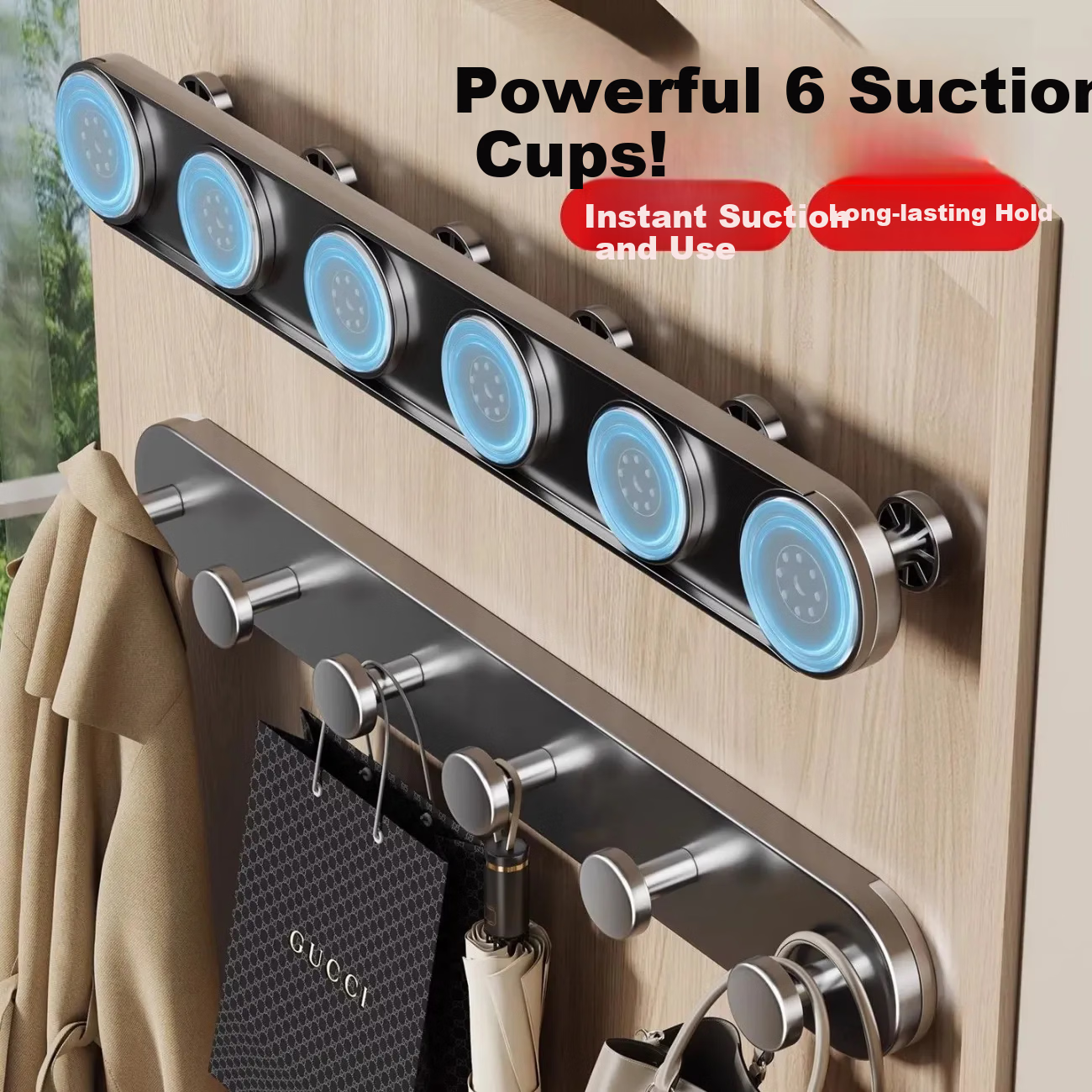 Hakkai Bird Suction Cup Hook Rack - Strong Load-Bearing No-Drill Door Hanger for Entryway and Bathroom