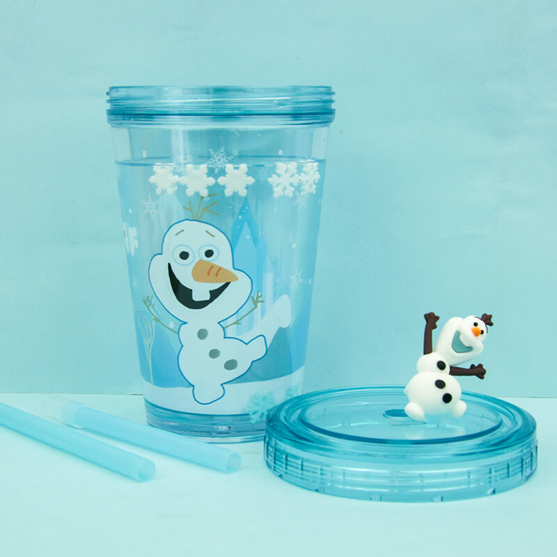 Disney Kids Water Bottle Summer Straw Cup Olaf Plastic Cup 320ML