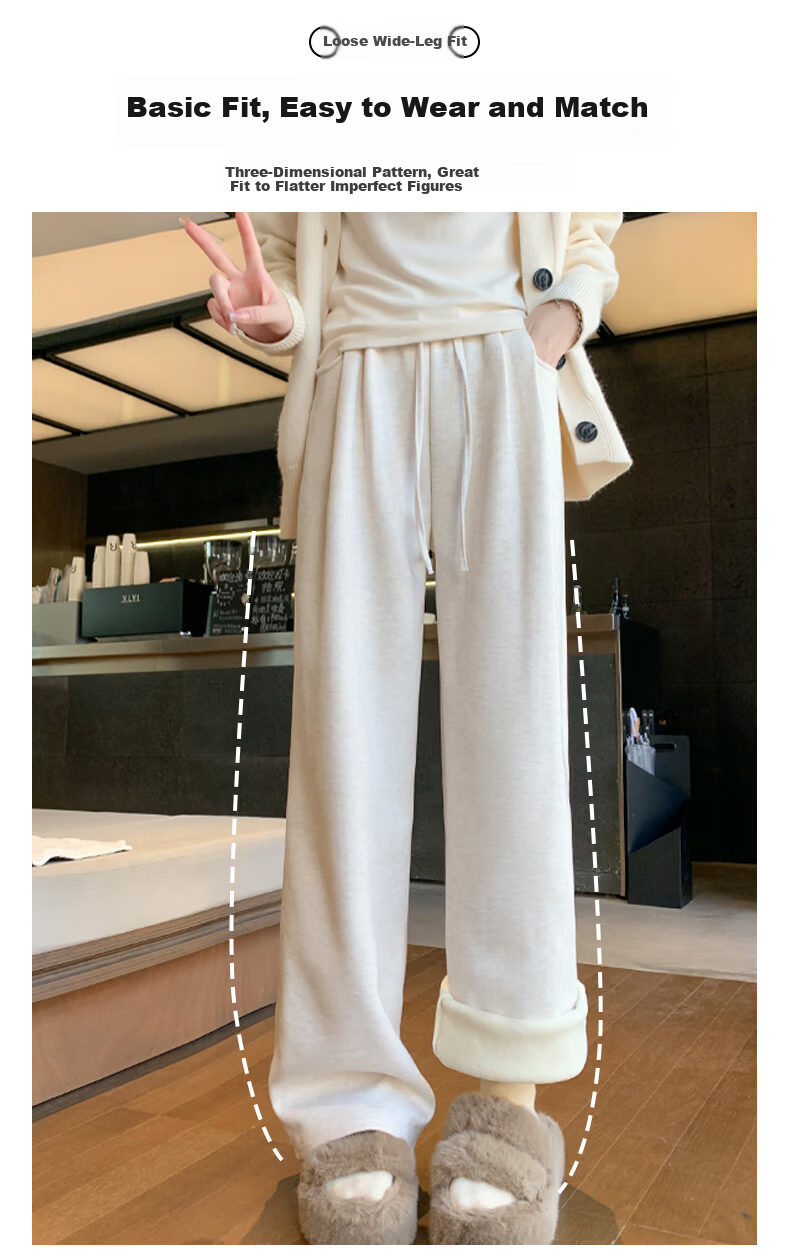 FitonTon Women's Glutinous Rice Pants Winter 2025 New Fleece Lined Thickened High Waist Draped Straight Wide Leg Loose Slim Casual Trousers 8