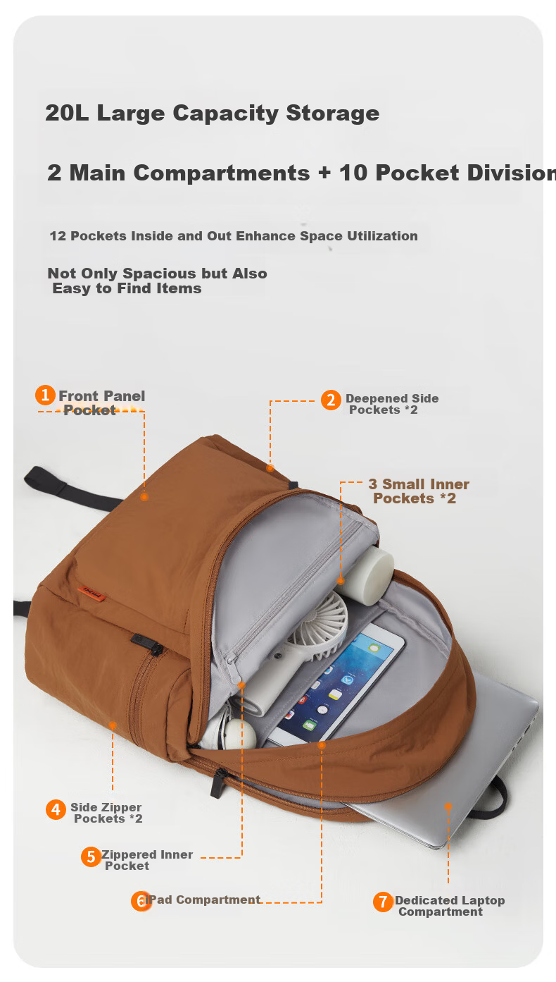 Mixi Ultra-Lightweight 14-Inch Laptop Backpack Large Capacity Travel Bag for Men and Women Student School Bag 8