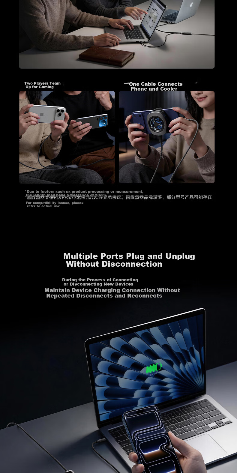 CUKTECH CoolState No.10 1-to-2 Smart Switch Plus Data Cable 2-in-1 Type-C Charging Cable 140W Fast Charge CTO2C for Apple Xiaomi Phones Tablets Laptops 9