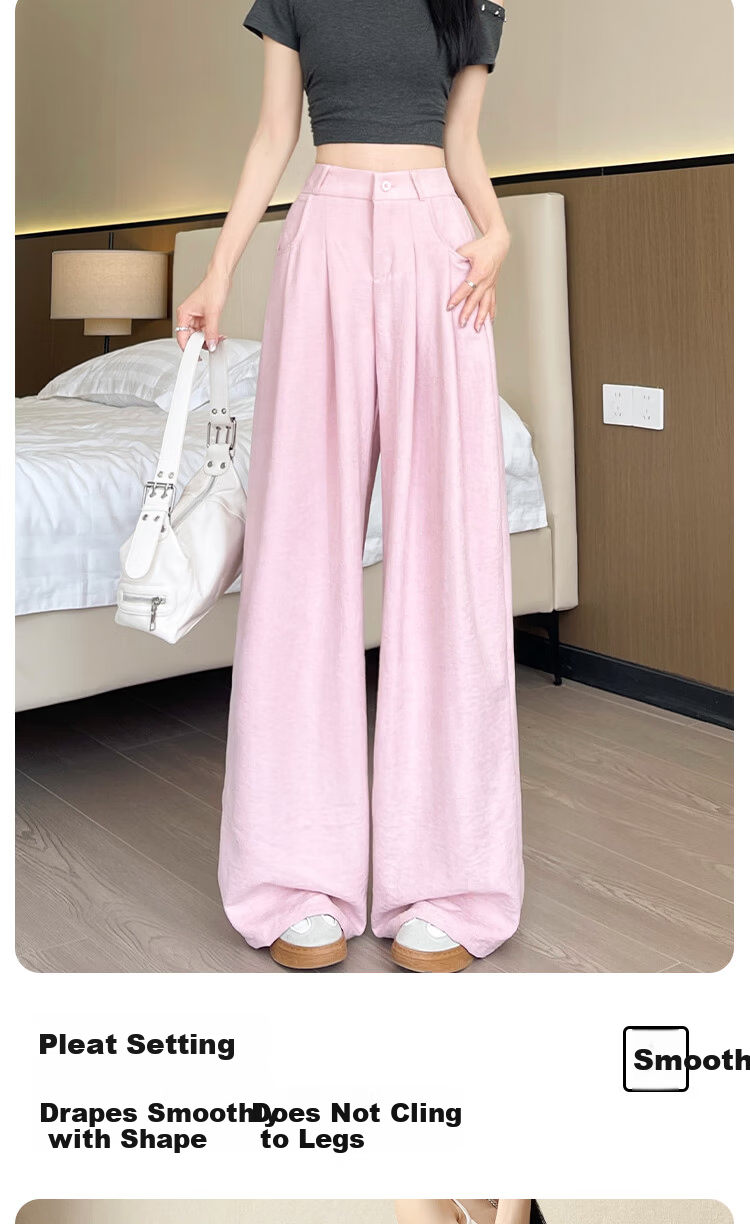 Borui Wide-Leg Milk Puff Yamamoto Pants Women 2026 Summer Thin High-Waist Straight Loose Casual White Suit Trousers 8