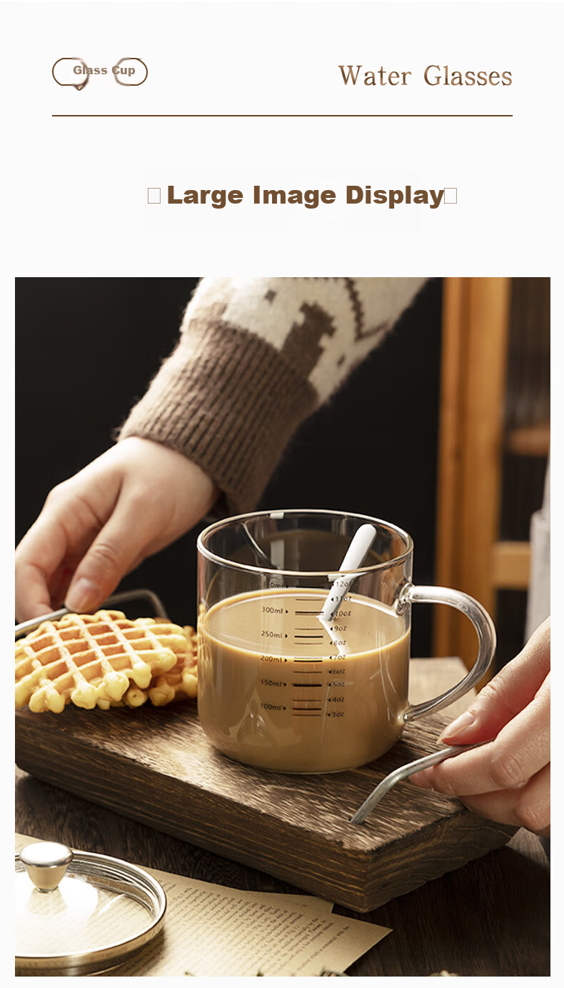 Newair High Borosilicate Glass Cup Heat-Resistant Milk Coffee Measuring Cup with Lid for Home and Office 11