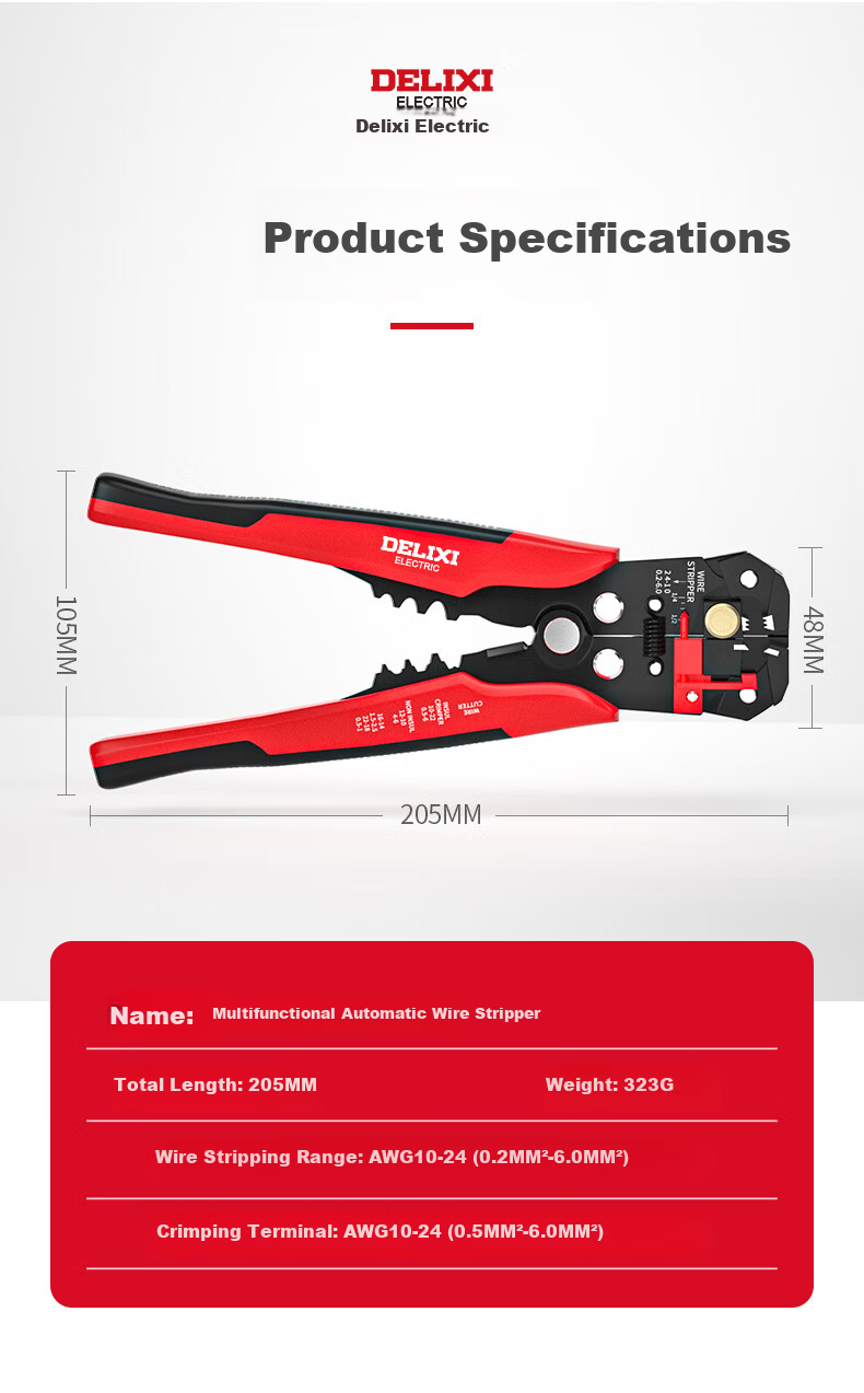 DELIXI Automatic Wire Stripping Pliers, Professional Electrician Tool, Versatile Cable Stripper And Cutter, Multifunctional Crimping Pliers 3
