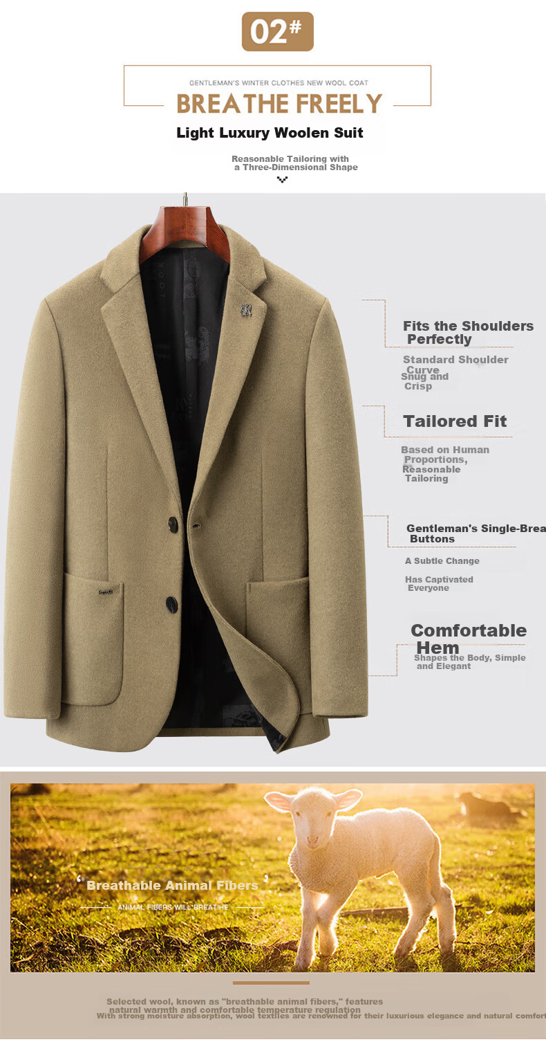 ROMON Wool Blend Men's Blazer Spring Autumn Business Casual Single Suit Coat Warm Jacket XF87 Gray 4XL 4
