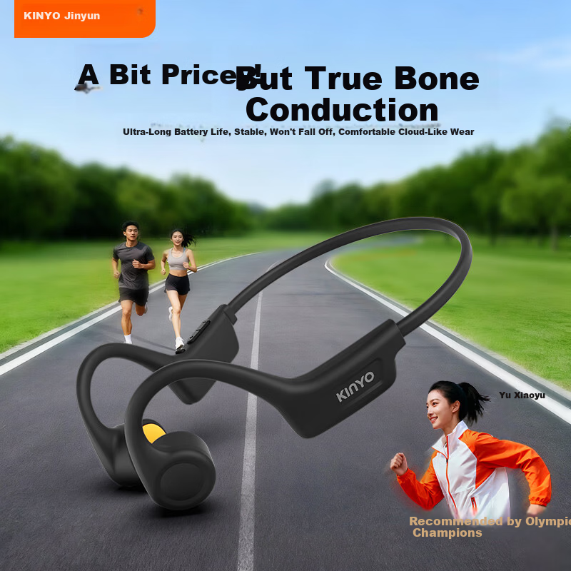 KINYO Sports Bone Conduction Open Bluetooth Earphones Comfortable Non-In-Ear Ear-Hook Design Long Battery Life Sweatproof Waterproof for Cycling Outdoor Sports
