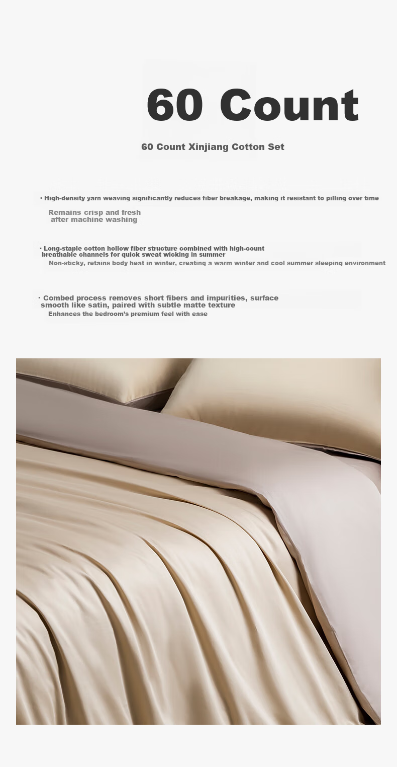 CROWN 60-Thread Count Cotton 4-Piece Bedding Set, Pure Cotton Bed Sheet, Duvet Cover, Pillowcases, High-End Luxury Bedding, 220x240cm for 1.8x2m Bed 3