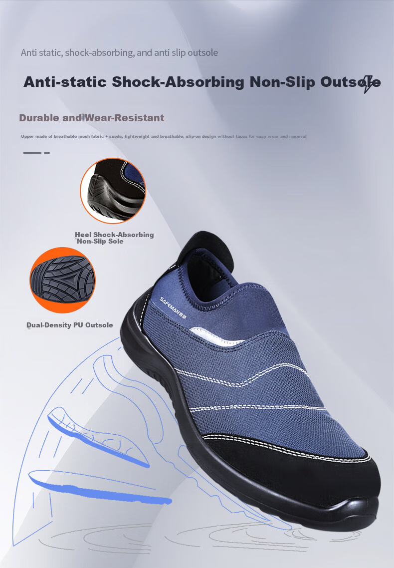 Exsafety Lightweight Breathable Safety Work Shoes Slip-On Design E4503 Anti-Smash Anti-Puncture Anti-Static Blue Size 44 2