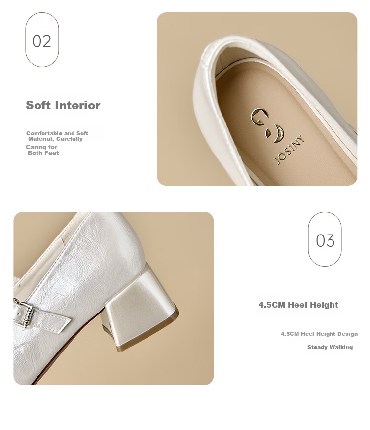 Zhuoshini Women's French Mary Jane Shoes 2026 Spring New Thick Heel Elegant Skirt Matching Low-Cut Flats Off-White Size 38 16