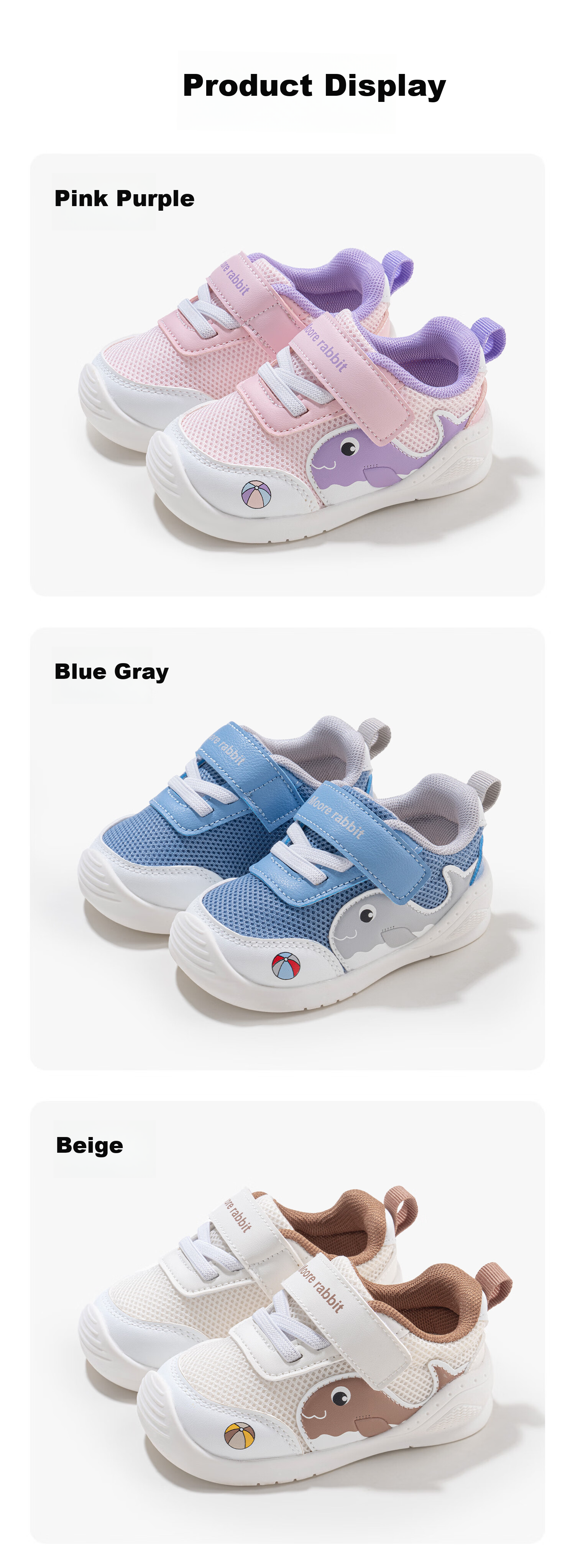 More Rabbit Children's Walking Shoes Spring and Autumn New Boys Kindergarten Pre-Walking Shoes Girls Baby Soft Sole Casual Mesh Shoes 4
