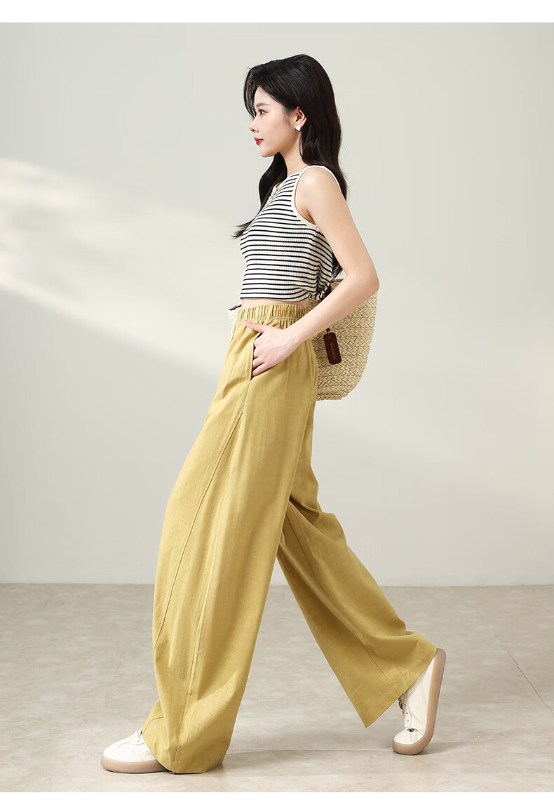 Langsha Women's Summer Wide-Leg Pants Thin High-Waist Slim Casual Loose Tencel Lyocell Straight-Leg Pants 25