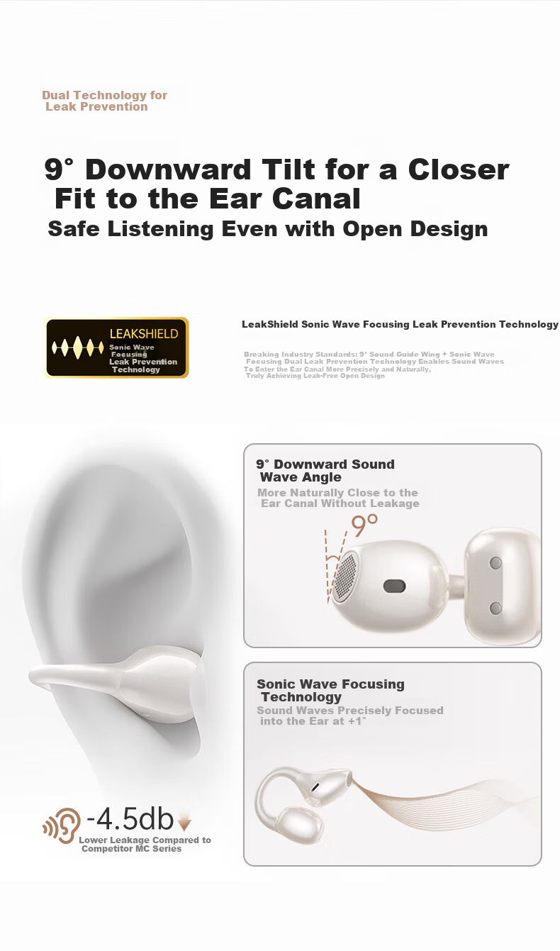 KINYO [Leader Industry | A9 Ai Lingdong Huan] Bluetooth Headphones, Clip-On Bone Conduction Concept, Wireless, Open-Run Sports, Calling, Noise Reduction, Long Battery Life, Real-Time Translation, Recording 12