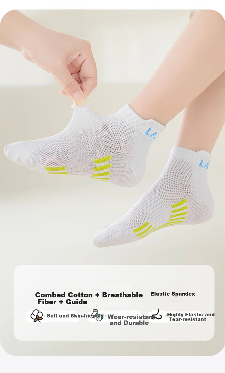 LangSha Boys' Socks Summer Thin Cotton Kids' Spring Autumn Youth Boys' Sports Socks Sweat-Absorbent Odor-Resistant Short Socks 2