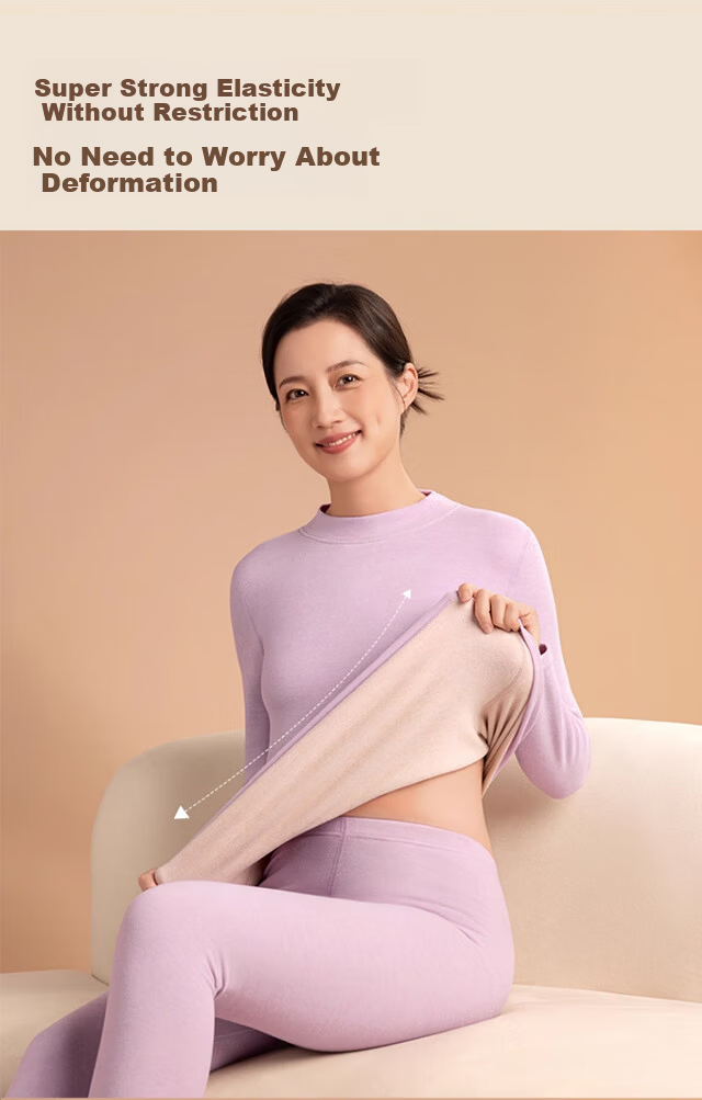 XUEXIMAN Women's Thermal Underwear Autumn Winter Middle-aged and Elderly Wool Silk 10A Antibacterial Warm Set Mid-neck Top and Bottom 13
