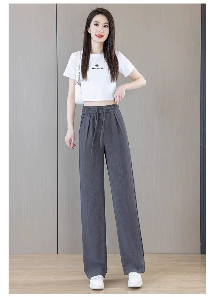 La Chapelle Women's High-Waist Straight-Leg Pants Summer Ice Silk Thin Cool Draped Slim Casual Trousers Black XL 13