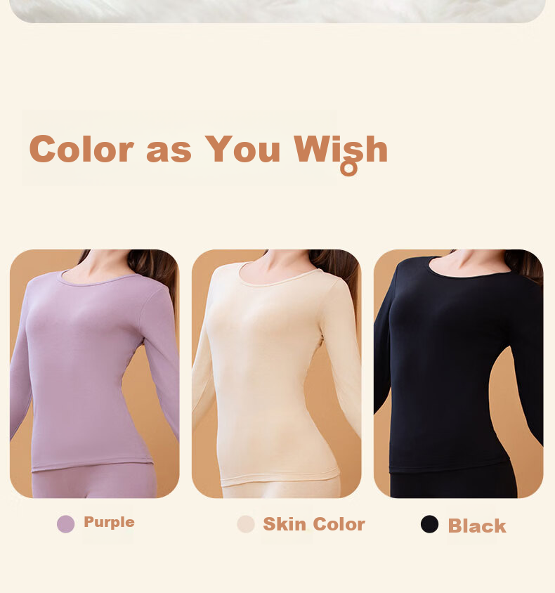 GUJIN Autumn Winter Thermal Underwear Women 100% Cotton Mid-High Neck Seamless Anti-Static Base Layer Set (Top and Bottom) 8