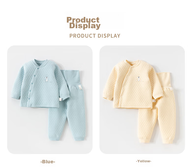 Huanxixiaoxiong Baby Clothes, Infant Winter Underwear Set, Children's Pajamas, Autumn And Winter Three-Layer Warm Pure Cotton Belly Protection High-Waist Set 12