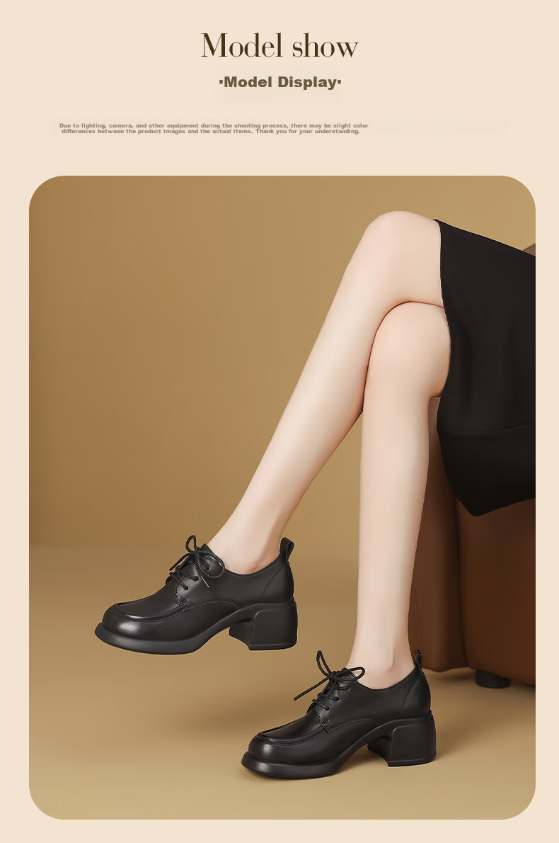 MULINSEN Women's Autumn Winter Fashion Versatile Loafers Thick Sole Height Increasing Commuter Leather Shoes Black Size 39 7