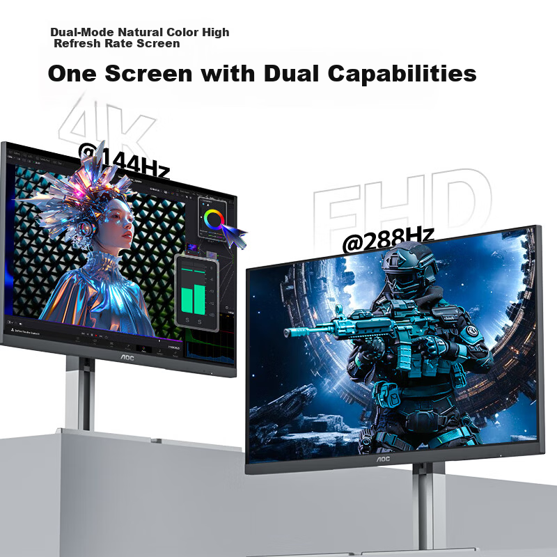 AOC 27-inch 4K 144Hz Dual-Mode FHD 288Hz HDR400 Type-C 96W Hardware Low Blue Light Mac Mini Energy-Saving Gaming Office Monitor U27U3XD