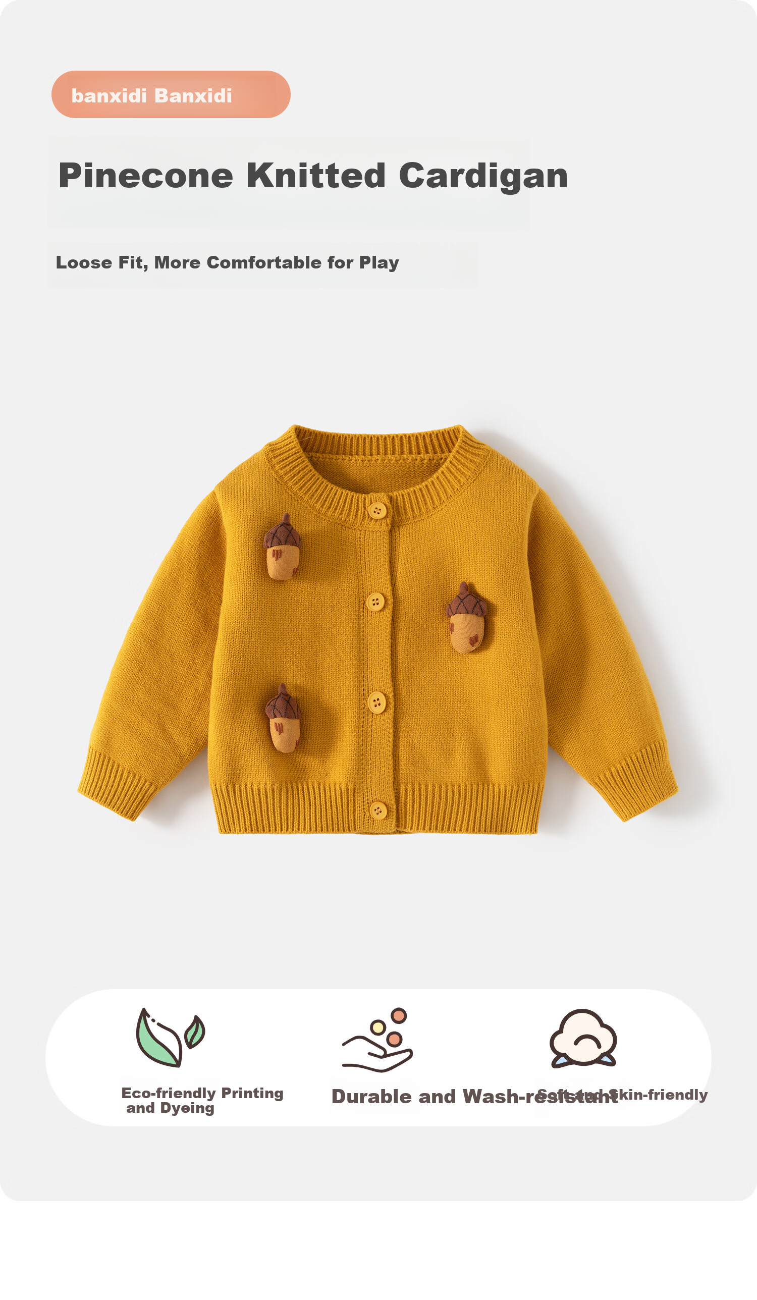 Banxidi Girls Sweater Spring 2026 New Stylish Baby Knit Cardigan Children's Spring and Autumn Knitwear Kids Clothing 1