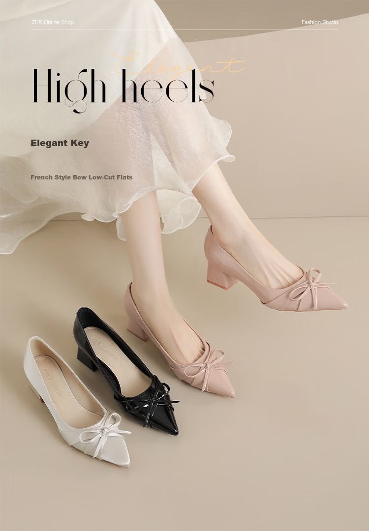 ZHR Women's Shoes 2026 New Thick High Heel Single Shoes French Style Butterfly Shallow Leather Comfortable Shoes Nude Pink Size 39 1