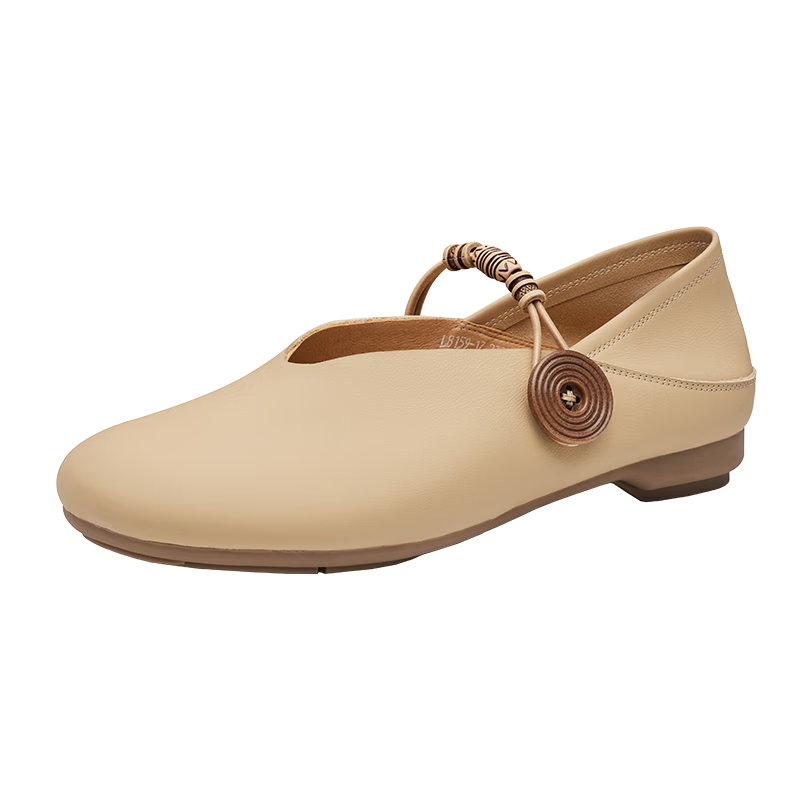 LAORENTOU Women's Shoes, Soft Leather Upper, Soft Sole, Retro Mary Jane Shoes, Comfortable Loafers for Women, LB159, Apricot Color, Size 38