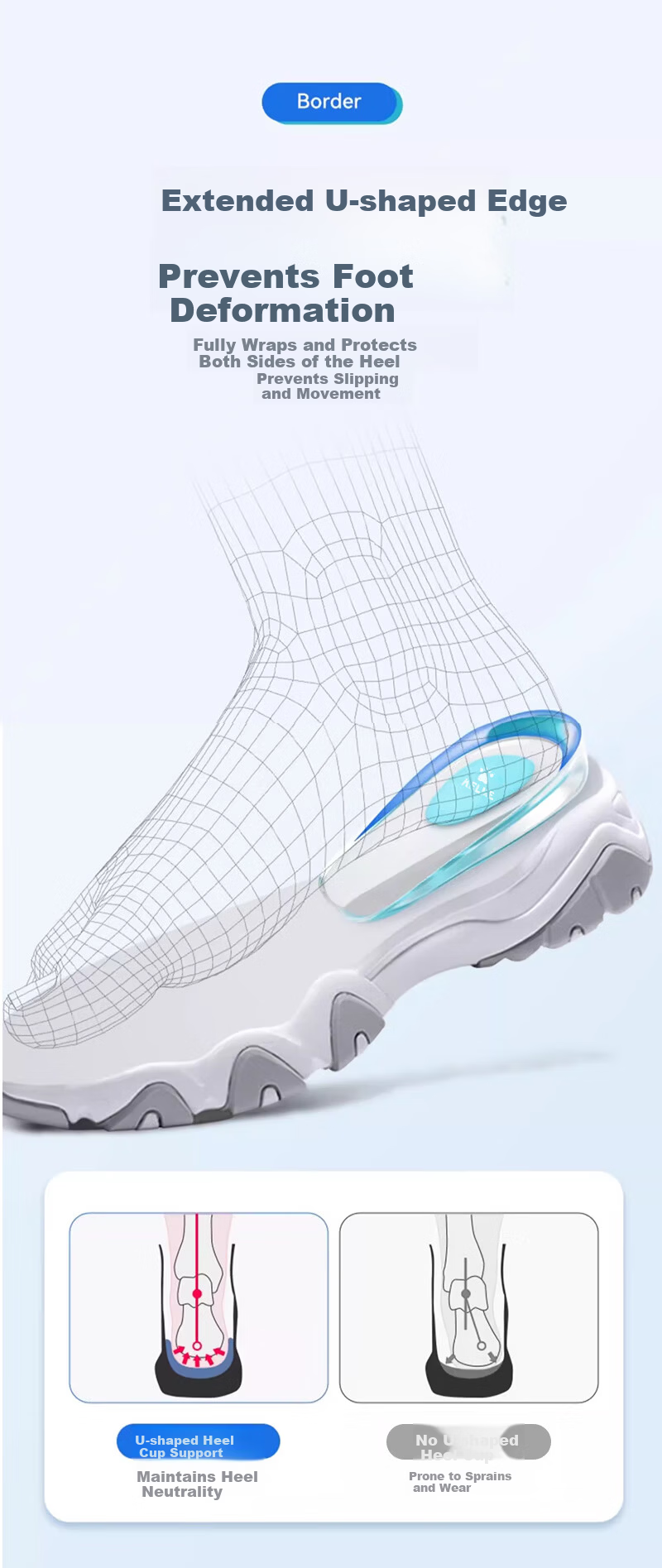 KELME Silicone Heel Pad Insole Men Heel Pain Relief Cushion Height Increasing Shock Absorbing Half Insole for Women Foot Pain 5
