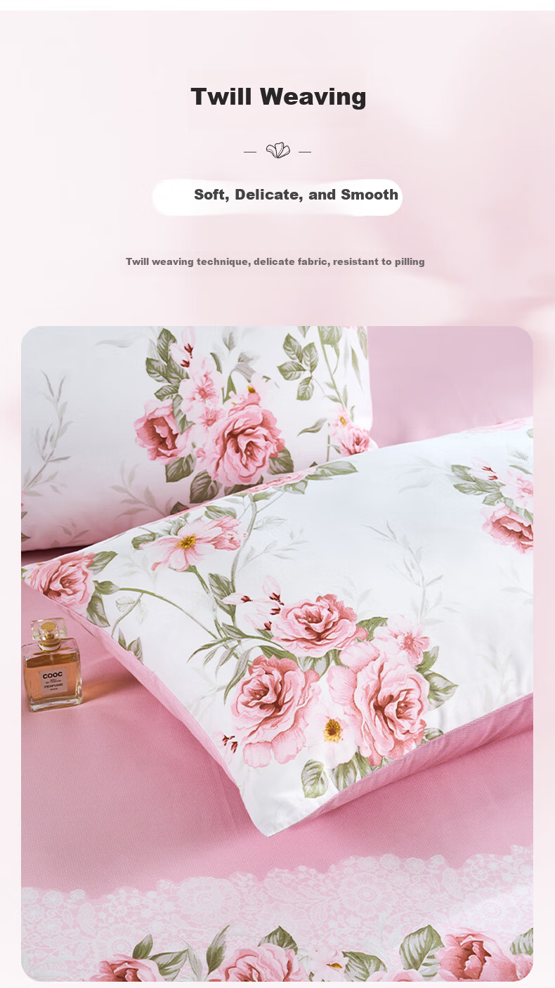 Fuanna 100% Cotton Pillowcase Set, Pure Cotton Pillow Covers for Students and Home Use, Single and Double Pillowcases, Pair, Pink 4